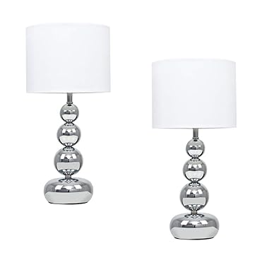 MiniSun – 2er Set Touch-Me 'Marissa' Tischlampen mit verchromten Kugeln und einem weißen Lampenschirm aus Samt/Seide – Tischl