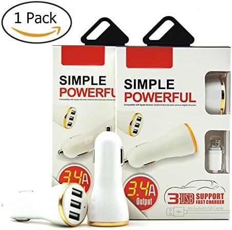 3 USB Ports 1Pack 5V/3.4A Quick Charge ABS USB Car Charger with Smart IC Adapts, Safety Protection for Apple and Android Devices