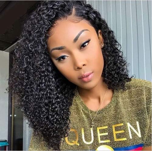 PiliPili hair 130% Density Kinky Curly Lace Front Wigs Human Hair Wigs with Baby Hair for Women Natural Color 14 inch