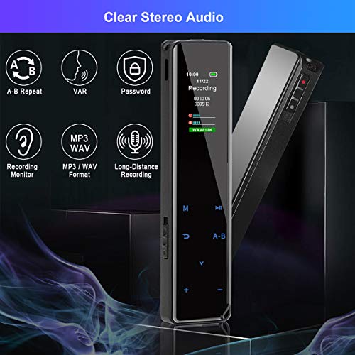 Fuhuim Digital Voice Recorder,with Dual Microphones Portable 16GB Touch Screen Voice Activated Audio Recorder,Password Lock Screen/A-B Repeat/1536kbps Stereo HD Audio for Lectures/Interviews/Class