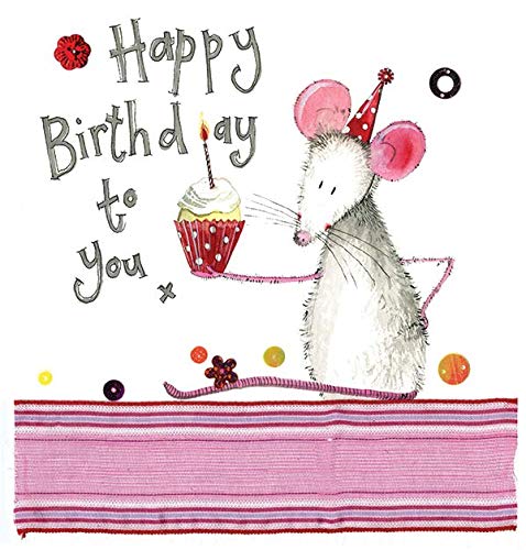 ALEX CLARK Happy Birthday Mouse and Cupcake Card