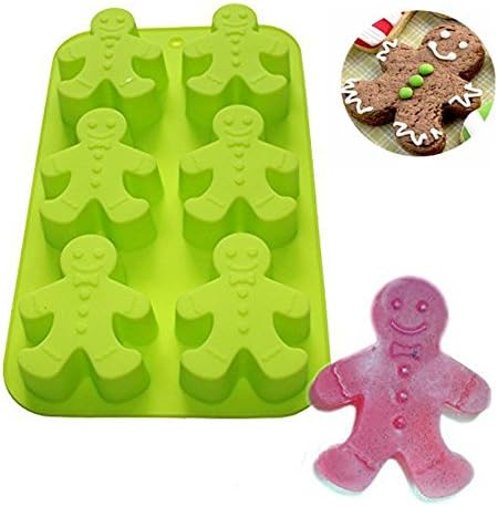 Katkiasiog Newest 6 Cavity Gingerbread Man Silicone Mold Flexible Sturdy DIY Handmade Soap Cookies Cupcake Muffin Bath Bombs Chocolate Candle Craft Art Pans Christmas Baking Mould