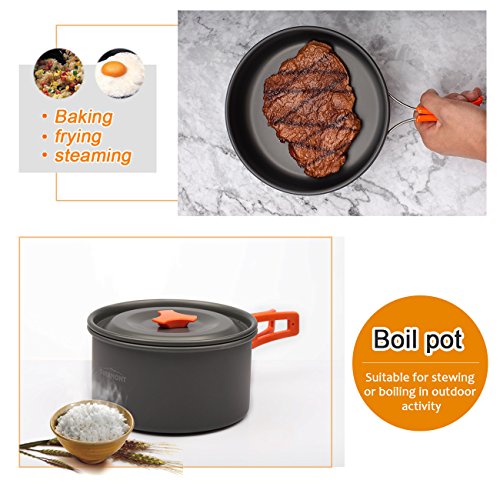 Overmont 1.95 Liter (Pot+ Kettle) Camping Cookware Set 12 Person