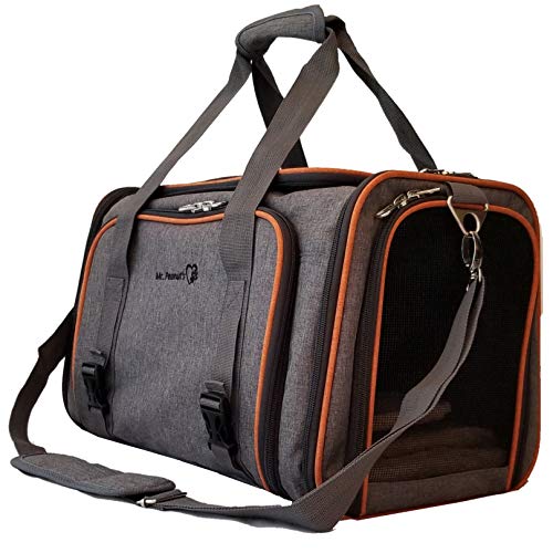 Mr. Peanut's Dubbele Uitbreidbare Luchtvaartmaatschappij Goedgekeurde Zachte Zijde Pet Carrier, Diamond Series Luxe Travel Tote met Premium Zelfsluitende Ritsen, Pluche Faux Fleece Beddengoed