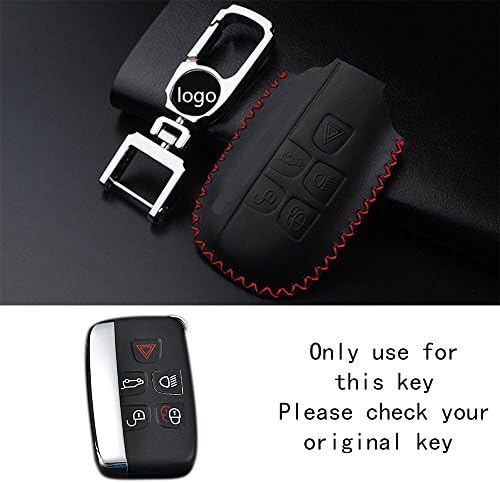 RAOPING Leather Car Key Chain Case Bag For Land Rover Range Rover Sport Evoque Freelander Discovery Auto Key Holder Cover Ring Key Accessories Car Styling (Black Red line)