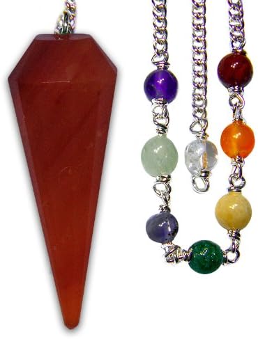 Carnelian Energy Chakra 6-facet Pendulum with Satin Bag and Instruction Leaflet for Divination / Dowsing Tool