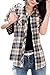 Lasher Women's Cotton V Neck Short Sleeve Plaid Shirt Button-up Shirts