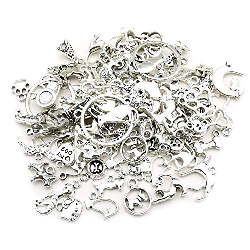 Youdiyla 80pcs Dog and Cat Charms Collection, Bulk Animal Pet Dog Cat Charms Metal Pendant Craft Supplies Findings for Necklace and Bracelet Jewelry Making (HM293)