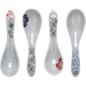 Longpro Ceramics Soup Spoons Set Hand Painted Flower Glaze Porcelain Chinese Japanese Asian Rice Spoons Appetizer Tableware Meal Partner (Flower Fairy)