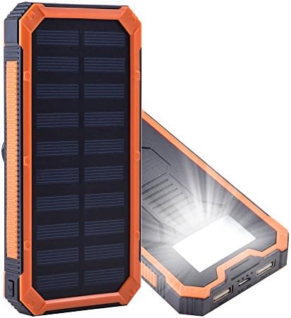15000mAh Solar Charger Portable Power Bank Dual USB Battery Charger External Backup Outdoor Cell Phone Battery Charger with Flashlight for iphone X 8 7 6s 6 Plus, iPad, Samsung Android Phone (Orange)