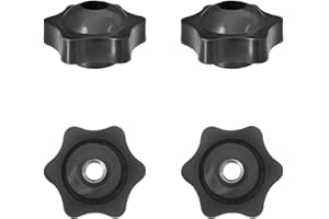 ZSUCUN 4 Pcs Star Knobs, 1/4-20 Knob Through Hole Hand Tighten Clamping Knobs Plastic Black Threaded Nuts for T Track Bolts, Jig, Mechanical Equipment(1/4''-20)