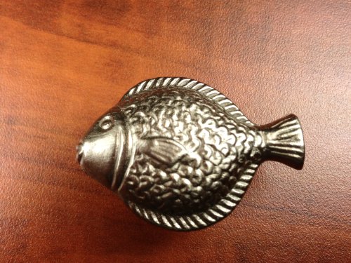 Sonoma Cabinet Hardware Nautical Fish Knob Brushed Satin Nickel Solid Heavy Designer NEW Kitchen Custom Knobs Oceana Beach House