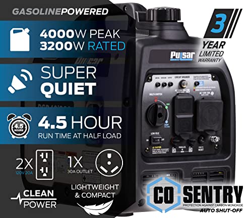 Pulsar PGD40ISCO Ultra Light Quiet 4000W Portable Gas Inverter Generator, white photo 10