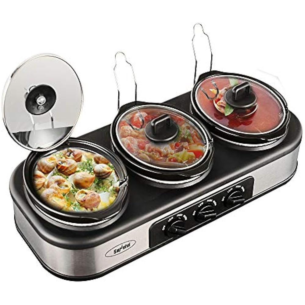 Slow Cookers Sunvivi Electric Cooker, 3x1.5 Quart Triple Buffet Server