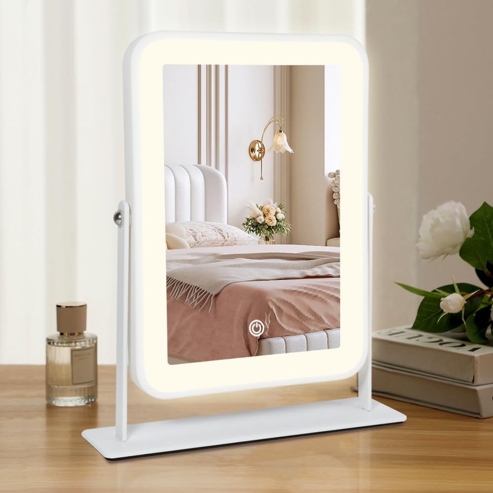 Photo 1 of Leadzones Rechargeable LED Vanity Mirror with Lights,11"×9" Small Desk Makeup Mirror with Lights,Smart Touch with 3-Color Lighting,Dimmable,for Birthday Gifts for Women,Home Dorm Decor