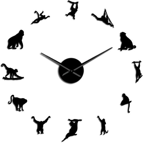 Amazon Co Jp 壁掛け時計セイコージャングル動物猿ミラー壁アートステッカーdiyの巨大な壁掛け時計猿オランウータンフレームレス大壁掛け時計 子供部屋の図書館の浴室に適した時計 ホーム キッチン