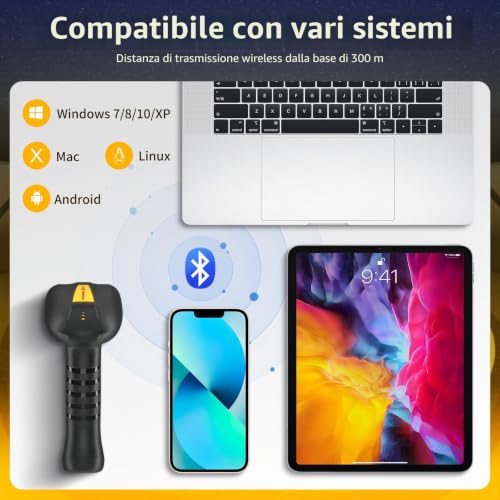 NetumScan Industrial Quality Wireless Bluetooth 1D/2D Barcode Scanner 2600mAh Battery with Charging Station Compatible with POS, PC, iPhone, Android Retail