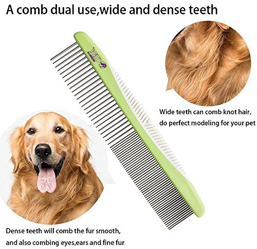 Professional Dog Grooming Steel Combs, Stainless Steel Dog Combs for Grooming, Greyhound Comb for Dogs Professional (Green)