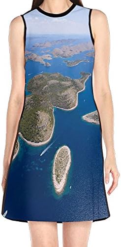 Aerial View of The Archipelago of The Adriatic Sea Women's Lady Sleeveless Mini Dress Print Party Dress Tank Dress