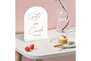 CEUQIESO Acrylic Cards and Gifts Sign with Stand, 5x7 inch White Arched Wedding Table Signs and Base, 1/8" Thick Arch TableTop for Wedding Reception & Event Party Table (White, Cards and Gifts Sign)