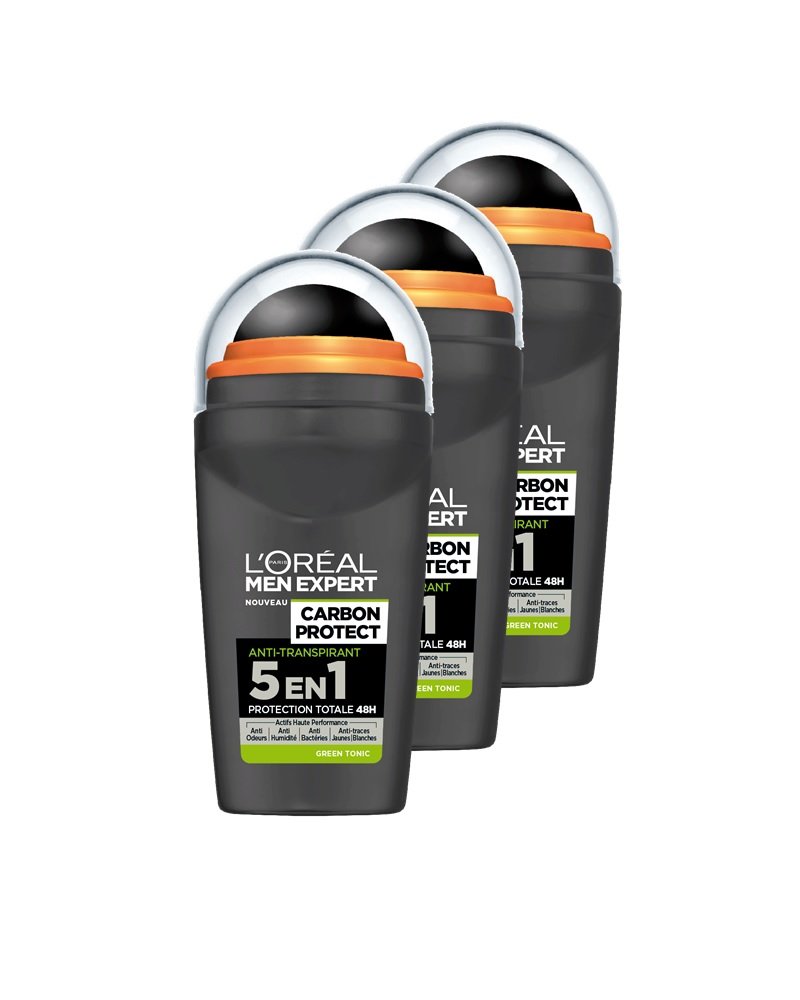 L'Oréal Men's Expert Carbon Protect 5-in-1 Ice Fresh Deodorant, 3 x 50 ml