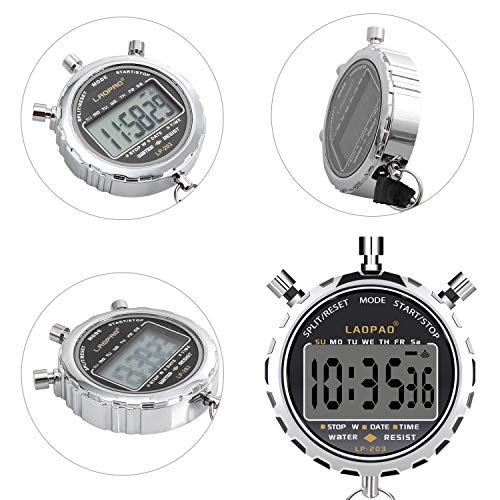 LAOPAO Digital Stopwatch, Waterproof 1/100 Second Precision Timer,Pocket Large LCD Screen Alarm Clock for Football Sports Coach…