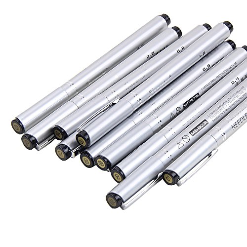 Looneng Technical Fineliner Pens for Artist Illustration, Sketching Drawing Comic Manga Writing, Pack of 10 Assorted Tip Sizes, Black Ink - Thumbnail 2