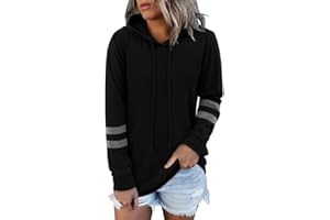 KISSMODA Color Block Hoodies for Women Long Sleeve Casual Tops Striped Pullover Sweatshirt with Pocket(S-3XL)