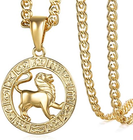 Davieslee Pendant Necklace for Women Men 12 Zodiac Sign Constellation Round Shaped Rose Gold Plated Necklace