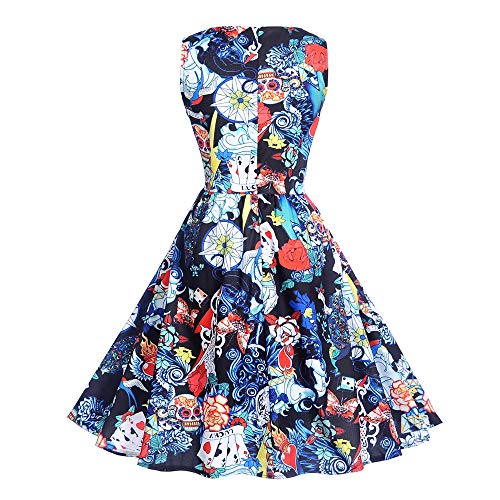 Hot Sales,DEATU Halloween Womens Dresses Ladies SleevelessÂ O Neck Printing Elegance Evening Party Prom Swing Dress(Blue,XXL)