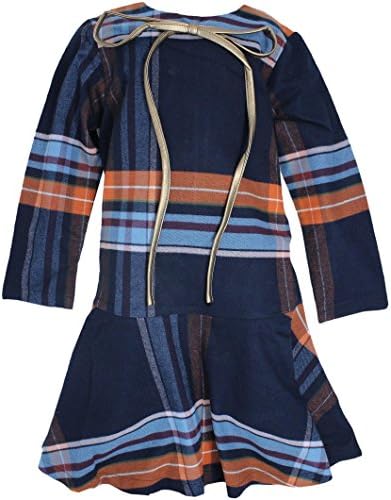 Teela Girls Navy Plaid Dress with Bronze Bow - 5002A - Plaid - Navy, 7