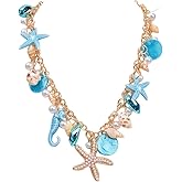 Boho Starfish Seashell Shell Pendant Necklace Adjustable Multilayered Natural Conch Pearl Seashell Choker Necklace Ocean-Themed Statement for Women Summer Beach Vacation Holiday Jewelry Gifts