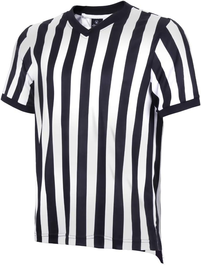 allentian Men's Referee Shirt - Official Black & White Stripe Referee/Umpire Jersey – Pro-Style V-Neck Referee Uniform, Great for Basketball, Football, Soccer: Sports & Outdoors
