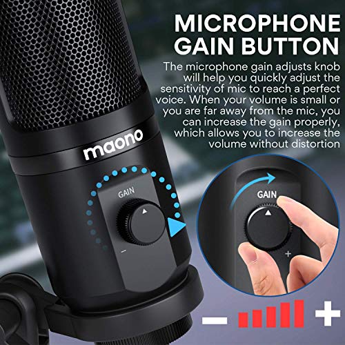 USB Microphone with Mic Gain MAONO Professional Cardioid Condenser Podcast Mic for Gaming, Recording, Streaming, Voice Over, YouTube, Twitch, Skype, PC, Laptop, Desktop, PM461TR, PM421