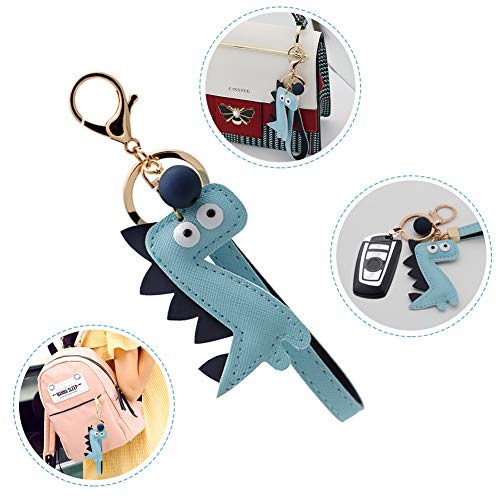 MUAMAX Dinosaur Key Chain Handmade Leather Key Holder with Wrist Lanyard Cute Key Finder Handbag Decoration Accessories Purse Pendant Fashion Item Car Key Charm Gift for Her ...