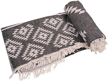 Anatolia Towel 100% Cotton Multi-Purpose Turkish Towel (35x70 in) Beach Towel, Bath Towel, Bath Sheet, Peshtemal, Fouta, Pareo, Sarong, Throw - Aztec Design, Quick-Dry, Sand-Resistant (Black)