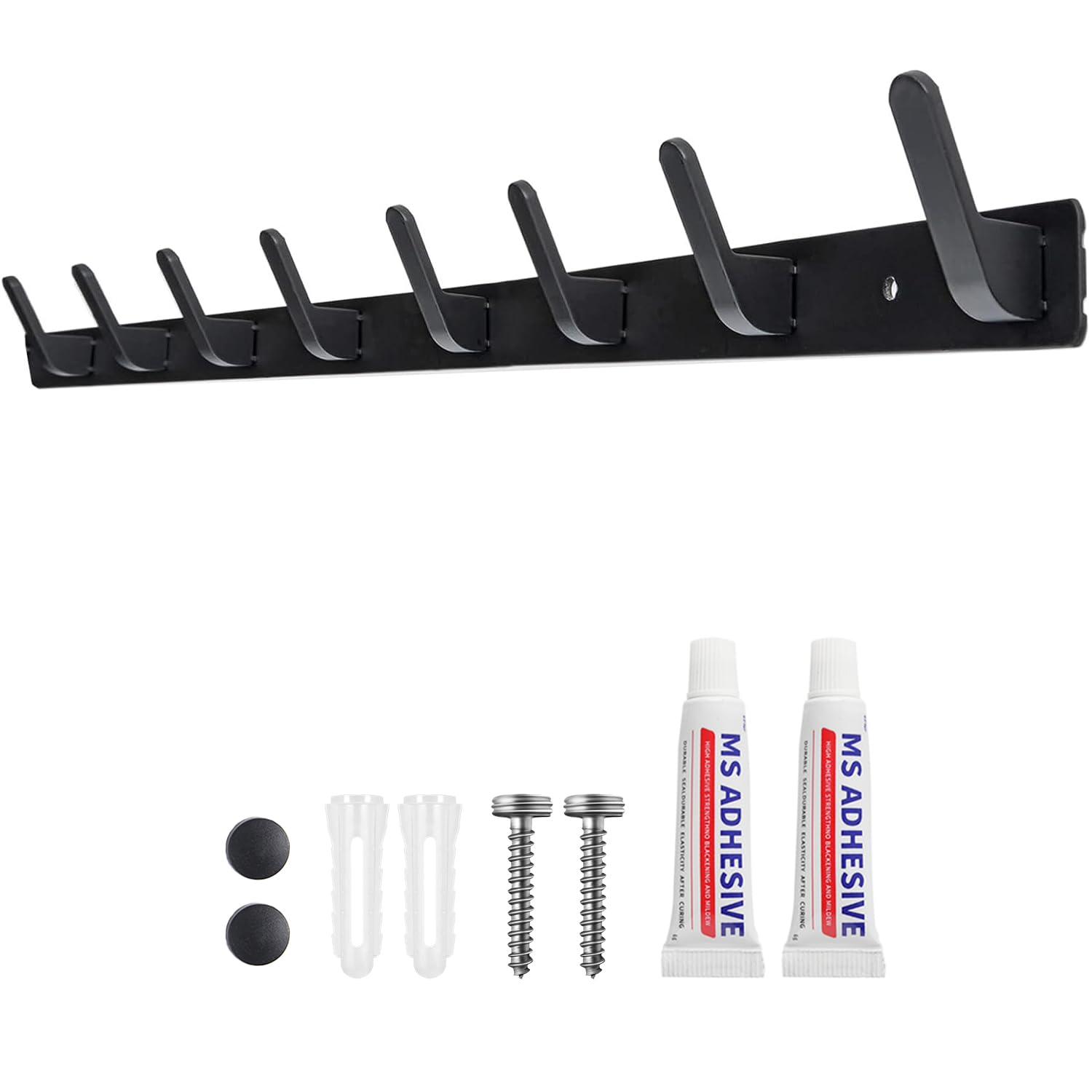 Sevenpers Coat Hooks Wall Mounted, Heavy Duty Coat Rack, Black Coat Hooks for Wall, Coat Hangers with 8 Hooks, Multipurpose Wall Hooks for Hanging Clothes, Robes, Bags, Towels, Keys