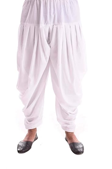 Mens White Cotton Free Size Patiala Salwar Pants