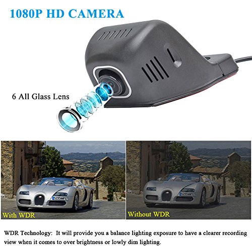 TekBow WiFi Car DVR Dash Camera Hidden Video Driving Recorder Full HD 1080P 170 Degree Wide Angle, Night Vision, G-Sensor, Parking Mode, WDR, IOS & Android APP, 16GB Micro SD Card Included