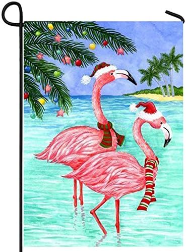 Tinuos Flamingo Christmas Nautical House Flag 12.5 x 18 Inches - 210D Oxford Nylon