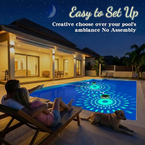AearKing Floating Pool Light with Remote Control, Top and Bottom Color Solar Pool Light, LED Pool Light with RGB Dynamics, IP68 Waterproof Floating Pool Lamp IP68-2 Pieces