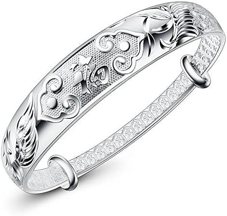 KingSix Sterling Silver Plated Cuff Chinese Element Bracelet KB078 - Dragon and Phoenix