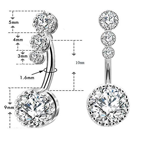 Jconly 14G Belly Piercing Kit 316L Surgical Steel Belly Button Rings Clear CZ Navel Rings Belly Rings with Piercing Clamp Piercing Needles for Belly Piercing