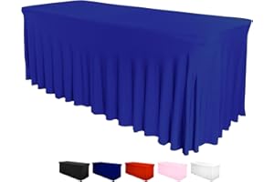 DESTINATION Table Skirt for Rectangular Tables 6ft - Spandex Table Covers for Standard 6 Foot Table - One Piece Design Fitted Elastic Tablecloth - Stretchy, Wrinkle Resistant Ruffles for Party (6 ft, Royal Blue)