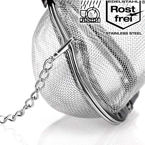 com-four® 4x Teesieb aus rostfreiem Edelstahl 304, spülmaschinengeeignet - Tee-Ei à 5,5 cm für losen Tee, Gewürze und Kräuter - feinmaschiger Teefilter mit Kette - Gewürzsieb - Kräutersieb – Bild 7