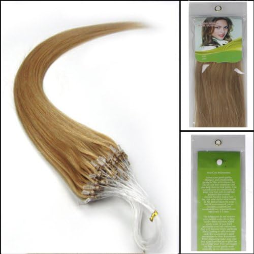 100s 16'' 18'' 20'' 22'' 24'' 26'' Loops Micro Rings Beads Tipped Remy Human Hair Extensions Straight 10 Colors in Women Beauty Style (20inch 0.5g/s 100s each pake, 27 dark blonde)