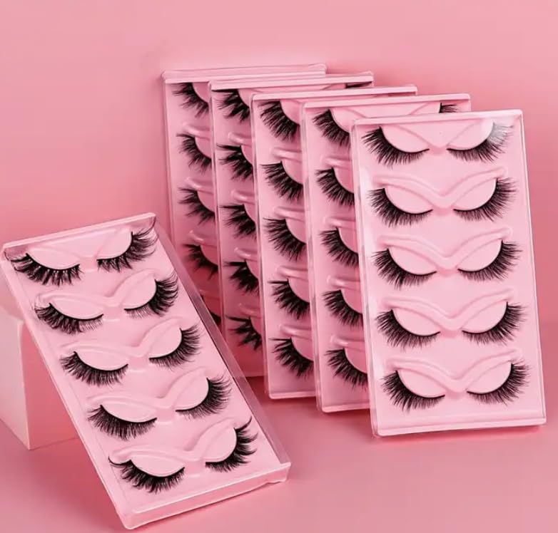 5 Pairs Oblique Flight Eyelash Extension Fluffy Fox Eyes With Long Tail Faux Mink Handmade