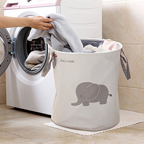 Storage Baskets, Junnom Collapsible & Convenient Laundry Bin / laundry Basket / Laundry Hamper / Storage Solution for Office, Bedroom, Clothes, Toys - Super Cute Gray Elephant