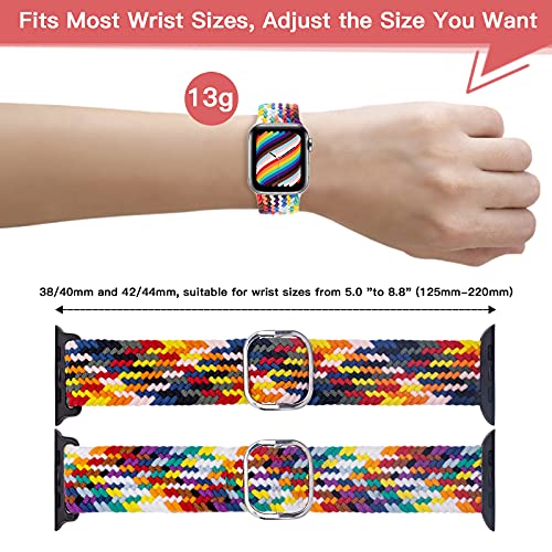 2 Pack Compatible with Apple Watch Bands 38mm 40mm 42mm 44mm for Women Men, ANDOLO Braided Elastic Solo Loop Smartwatch Bands Wristbands Replacement Strap for iWatch Series 7 6 5 4 3 2 SE