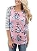 Dearlovers Women Striped Print 3 4 Sleeve Fitted Floral Tops Blouse X-Large Size Pink